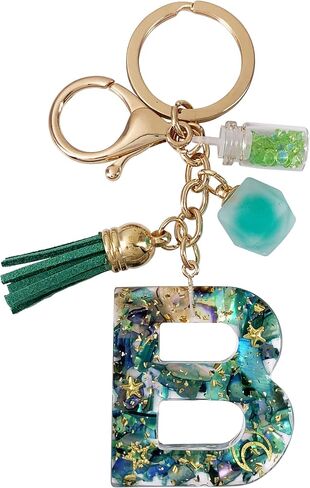 SELOVO Initial Keychain Ball Tassel Charm Capital Letter Alphabet Green Keyring in Saudi Arabia