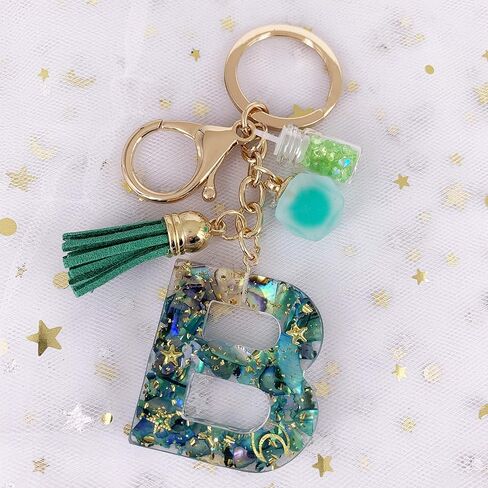 SELOVO Initial Keychain Ball Tassel Charm Capital Letter Alphabet Green Keyring in Saudi Arabia