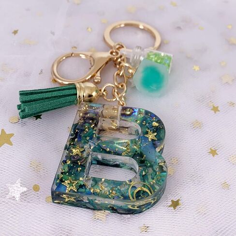 SELOVO Initial Keychain Ball Tassel Charm Capital Letter Alphabet Green Keyring in Saudi Arabia