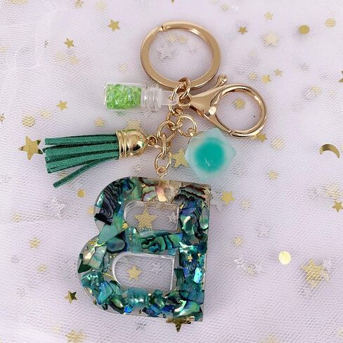 SELOVO Initial Keychain Ball Tassel Charm Capital Letter Alphabet Green Keyring in Saudi Arabia