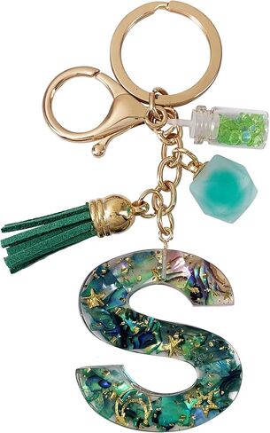 SELOVO Initial Keychain Ball Tassel Charm Capital Letter Alphabet Green Keyring in Saudi Arabia
