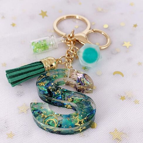 SELOVO Initial Keychain Ball Tassel Charm Capital Letter Alphabet Green Keyring in Saudi Arabia