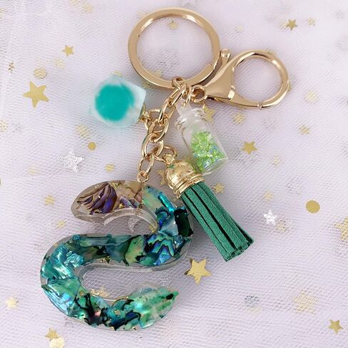SELOVO Initial Keychain Ball Tassel Charm Capital Letter Alphabet Green Keyring in Saudi Arabia