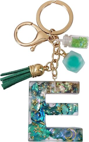 SELOVO Initial Keychain Ball Tassel Charm Capital Letter Alphabet Green Keyring in Saudi Arabia