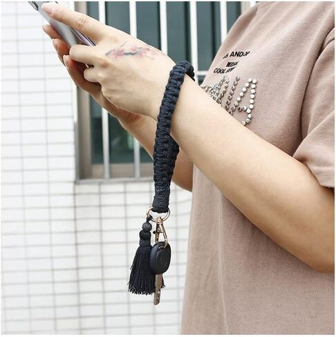 Fuqimanman2020 Boho Macrame Keychain Handmade Tassel Wristlet Keychain Bracelet Keyring Holder Wrist Lanyard Women in Saudi Arabia