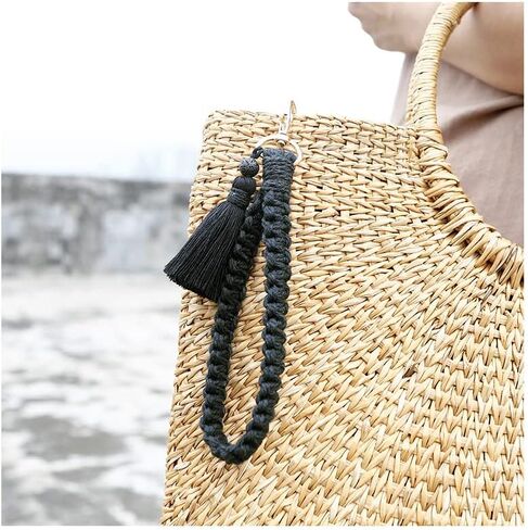 Fuqimanman2020 Boho Macrame Keychain Handmade Tassel Wristlet Keychain Bracelet Keyring Holder Wrist Lanyard Women in Saudi Arabia