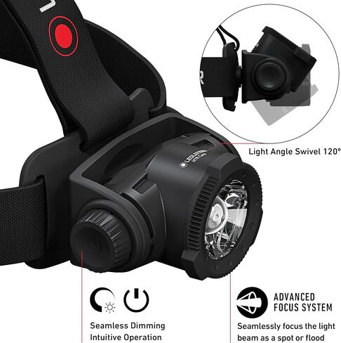 Ledlenser, H7R Work Rechargeable Headlamp, High Power LED,1000 Lumens, Advanced Focus System, Constant Light Output, Bright, Dimmable, Magnetic Charge System, Dustproof, Waterproof, Rubber Covers in Kuwait