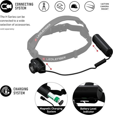 Ledlenser, H7R Work Rechargeable Headlamp, High Power LED,1000 Lumens, Advanced Focus System, Constant Light Output, Bright, Dimmable, Magnetic Charge System, Dustproof, Waterproof, Rubber Covers in Kuwait