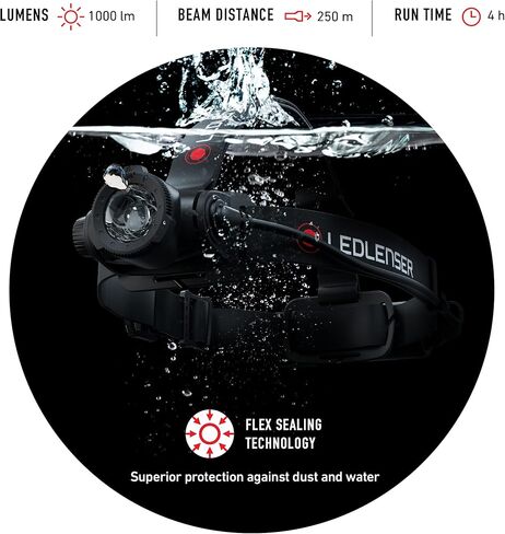 Ledlenser, H7R Work Rechargeable Headlamp, High Power LED,1000 Lumens, Advanced Focus System, Constant Light Output, Bright, Dimmable, Magnetic Charge System, Dustproof, Waterproof, Rubber Covers in Kuwait