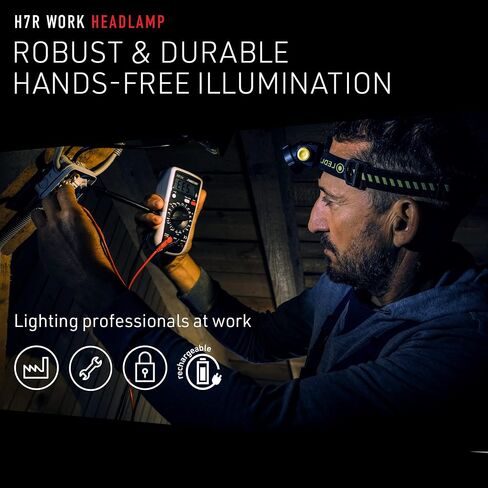 Ledlenser, H7R Work Rechargeable Headlamp, High Power LED,1000 Lumens, Advanced Focus System, Constant Light Output, Bright, Dimmable, Magnetic Charge System, Dustproof, Waterproof, Rubber Covers in Saudi Arabia