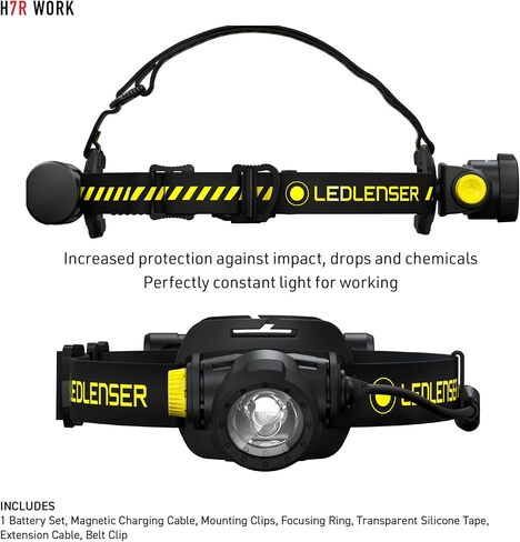 Ledlenser, H7R Work Rechargeable Headlamp, High Power LED,1000 Lumens, Advanced Focus System, Constant Light Output, Bright, Dimmable, Magnetic Charge System, Dustproof, Waterproof, Rubber Covers in Saudi Arabia