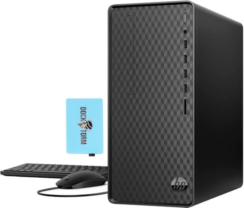 سطح المكتب HP M01-F2254 للمنزل والعمل (Intel i3-12100 4-Core، 8 جيجا رام، 256 جيجا بايت m.2 SATA SSD، Intel UHD 730، واي فاي، بلوتوث، أسود داكن، ويندوز 10 برو) حزمة مع موزع DKZ in Kuwait