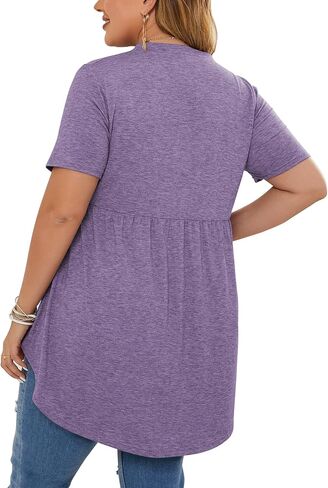 PLOKNRD Women's Plus Size Tops Short Sleeve Henley V Neck Button Up Flowy T Shirts Tunic Loose Blouses Light Purple in Saudi Arabia
