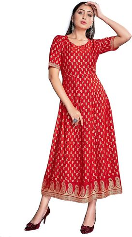 Indian Kurti for Womens || Rayon Foil Printed Kurta Kurtis Dress For Women Tops Tunic in Saudi Arabia