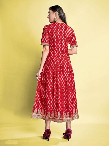 Indian Kurti for Womens || Rayon Foil Printed Kurta Kurtis Dress For Women Tops Tunic in Saudi Arabia