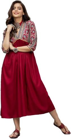 Indian Kurti for Womens || Rayon Foil Printed Kurta Kurtis Dress For Women Tops Tunic in Saudi Arabia
