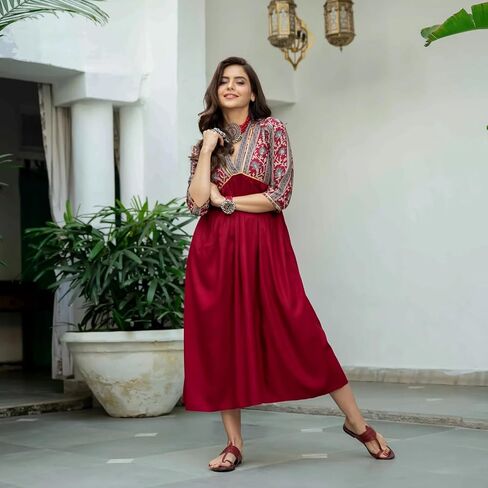 Indian Kurti for Womens || Rayon Foil Printed Kurta Kurtis Dress For Women Tops Tunic in Saudi Arabia