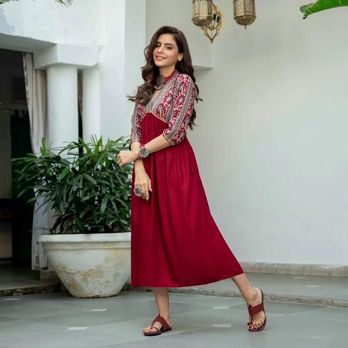 Indian Kurti for Womens || Rayon Foil Printed Kurta Kurtis Dress For Women Tops Tunic in Saudi Arabia