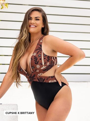 CUPSHE Women's One Piece Swimsuits Bathing Suits Cutout Crisscross Self Tie Plunging Neck Wide Straps in Saudi Arabia