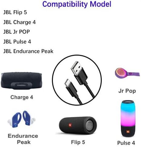 Type C Charger Replacement for JBL Flip 5 6, JBL Charger 4, Pulse 4, JBL JR POP, JBL Endurance Peak Wireless Speaker Power Adapter with 5Ft Charging Cable Cord(Not Fits for JBL Flip 4/3/2) in Kuwait