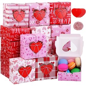 Fovths 36 Pack Valentines Day Cookie Boxes with Window Cupcake Bakery Boxes 4.5 x 4.5 x 2.5 Inch Hearts Goody Candy Container Box with Tags and Rope for Cupcakes, Doughnuts, Gifts Giving