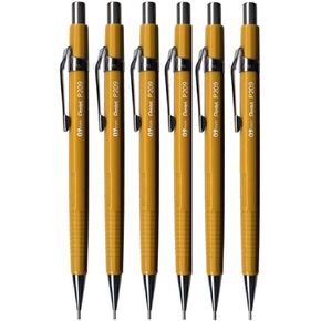 Pentel 0.9mm (P209-G) Yellow P200 Series Automatic Mechanical Drafting Pencil Refillable Lead Eraser (Pack of 6)