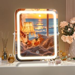 Hasipu Vanity Mirror with Lights, 10" x 12" LED Makeup Mirror, 3 Modes Light, Smart Touch Control Dimmable, 360°Rotation, Rounded Rectangle White Frame