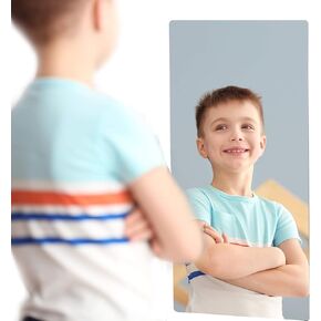 Kids Safe Acrylic Real Mirror Non-Glass + AR Coating 15"-inch x 23.5'' inch x 3 mm Peel Off Protective Cover Sheet Round Corners No Worries of Braking Glass