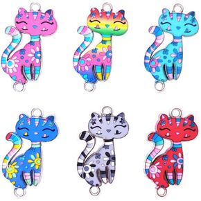 Mixed Color Animal Cute Cat Enamel Pendant, 30 Pcs DIY Making Necklace Bracelet Earring Keychain Mobile Phone Case Decoration Handicrafts Alloy Accessories