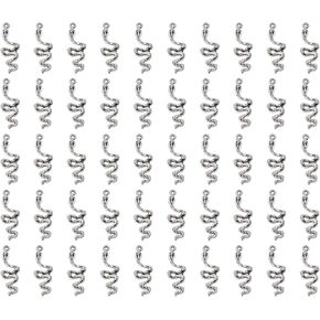 Small Vintage Snake Shaped Charms for DIY Necklace Earring Bracelet Pendant Keychain Bookmark Jewelry Making and Christmas Halloween Decoration Crafting, 50PCS