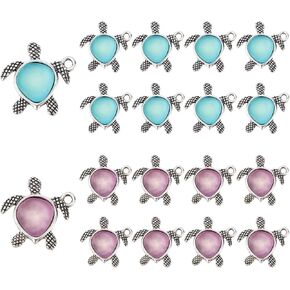 PH PandaHall 20pcs Turtle Charms for Jewelry Making, Sea Glass Turtle Charm Pendants Tibetan Style Alloy Pendants for Bracelet Necklace Jewelry DIY Craft Making, 21x19x4mm