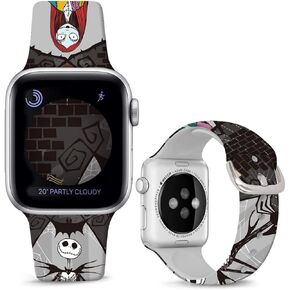 Compatible with Apple Watch Bands Halloween Sally/Jack Skellington 38mm 40mm 41mm Cartoon Band Replacement Strap Soft Silicone Chic Cartoon Design Pattern Sports Bands for iWatch Series SE 9 8 7 6 5 4 3 2 1 Men Women (Black-Halloween Jack&Sally, 41/40/38m