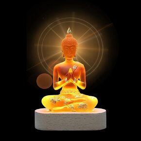7-inch Buddha Statue Collection with LED lamp Base - Elegant Transparent Sculpture Decoration, Creating Unique Home Decor (Blue)