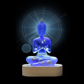 7-inch Buddha Statue Collection with LED lamp Base - Elegant Transparent Sculpture Decoration, Creating Unique Home Decor (Blue) in Saudi Arabia