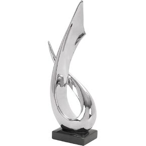 Deco 79 Porcelain Ceramic Abstract Decorative Sculpture Home Decor Statue with Black Base, Accent Figurine 8" x 4" x 17", Silver