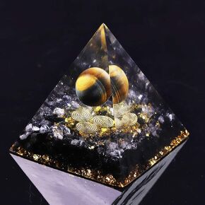 Black Obsidian Pyramid Tiger Eye Pyramid Aura Quartz Divination,Yoga Meditation Resin Handicraft EMF Protection Home Ornaments(Extra Large,8CM)