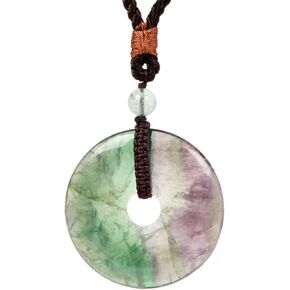 Peace Donut Healing Crystal 50mm Round Shaped Stone Pendant Braided Cord Healing Crystal Stone Spiritual Necklace for Men Women 28 Inch