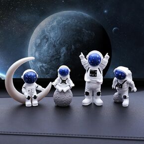 4pcs Blue Mini Astronaut Figures Space Cake Topper Astronaut Desk Decor Astronaut Cake Decorations Spaceman Statues for Desktop Small Space Themed Bedroom Decor