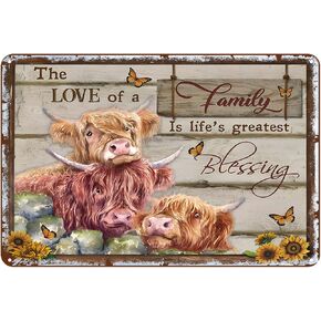 Metal Sign Farm Highland Cows The Love of A Family Rustic Decor Vintage Tin Sign Home Kitchen Bar Cafe Farm Club Cave Wall Decor Cow Tin Sign 12 X 8 Inch