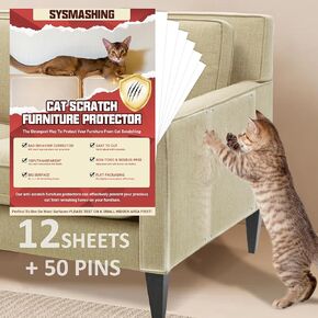 Cat Scratch Furniture Protector, Cat Scratch Deterren Anti Scratching Sticky Tape - Furniture Protector and Couch Protector from cat Claws - Couch Corner Protector for Cats (12-Pack)