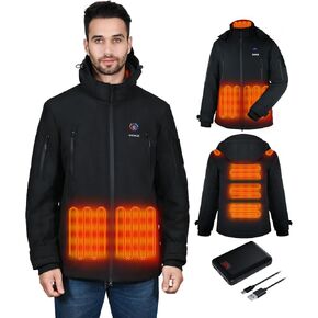 DOACE 12V Soft Shell Heated Jacket for Men and Women with14400mAh Battery Pack, Winter Outdoor Unisex Electric Heating Hoodie (Large)