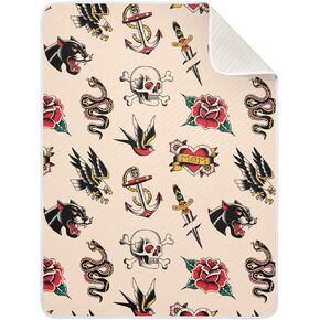Old School Tattoo Baby Blanket Cotton Cozy Throw Blanket Warm Nursery Swaddle Receiving Toddler Blankets 30" x 40