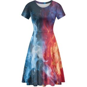 AFPANQZ Knee Long Dresses Women Short-Sleeve A-line Scoop Neck T-Shirt Dress