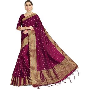 Sarees For Women's Banarasi Satin Silk | Ethnic Indian Diwali Woven Saree Gift Sari With Non Stitched Blouse