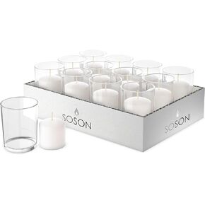 Simply Soson Votive Candles - 24 White Votive Candles Bulk Pack - Votive Candles in Glass, Votive Candles Unscented, 10 Hours Burn time - for Wedding, Birthday, Holiday & Home Decoration