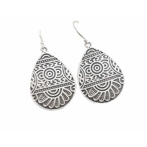 Stamped Celestial Design Teardrops on Sterling Silver Earrings