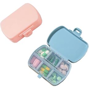 2 Pack Travel Pill Organizer, 6 Compartments Daily Pill Case, Compact Medicine Vitamin Container, Portable Small Pill Box for Purse or Pocket