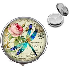Blue Dragonfly with Rose Glass Pill Case.Dragonfly Pill Box,Dragonfly Jewelry,Birthday Gift，Dragonfly Jewelry,Dragonfly,Pill Case.F086