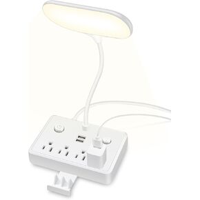 LED Desk Lamp with 2 USB Charging Port and 4 AC Power Outlet, Table Lamps 3 Lighting Modes, Eye-Caring Reading Lamp for Home Bedside Office