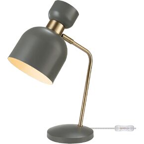 Globe Electric 52298 Harper 16" Desk Lamp, Matte Gray, Matte Brass Arm and Pivot Joint, in-Line On Off Switch